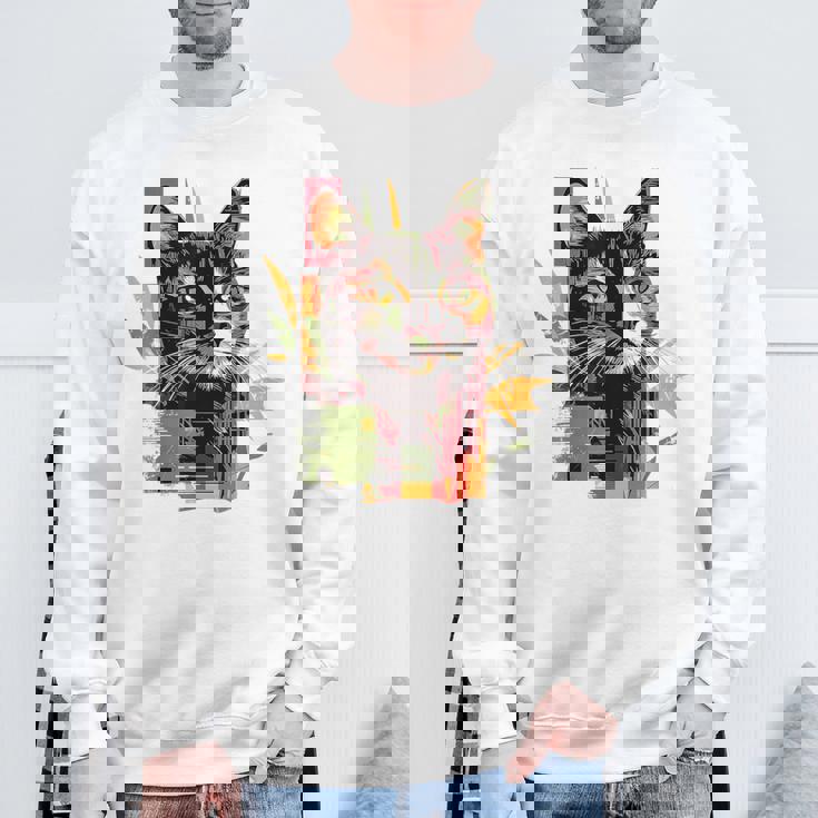 猫 抽象的 かわいい アート ポートレート 動物 恋人 グラフィック 猫 スウェットシャツ 高齢者への贈り物