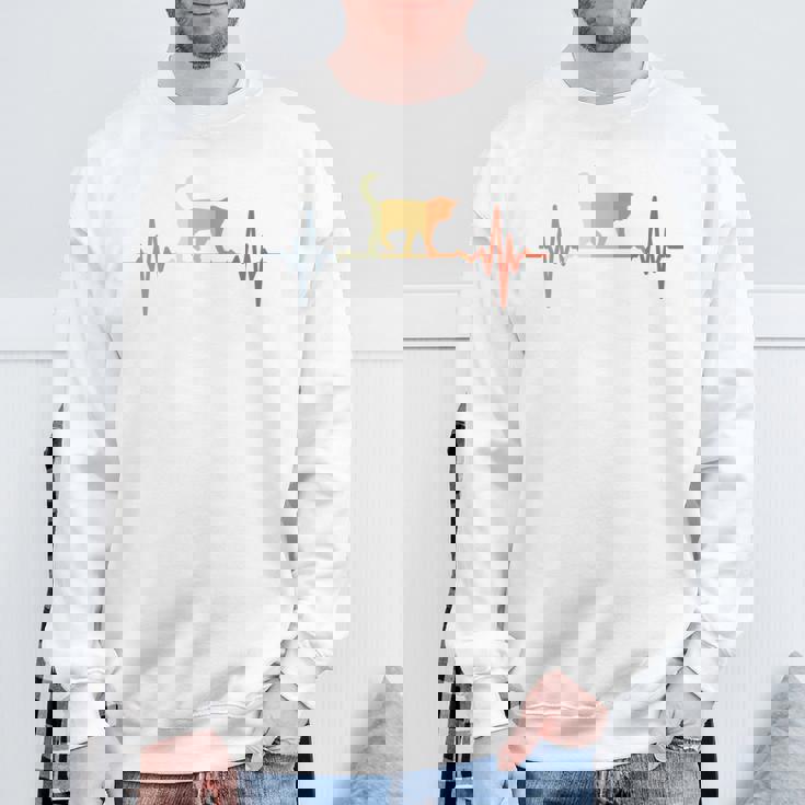 猫心電図心拍オールドスクールルックアニマル 長袖tシャツ スウェットシャツ 高齢者への贈り物