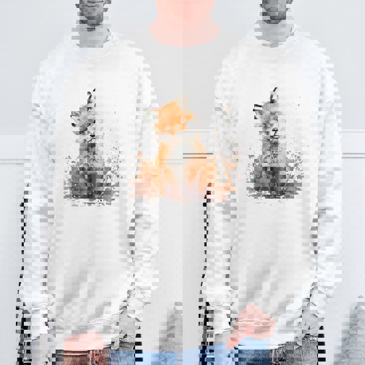 笑顔 水彩 キツネ 森林 動物 スウェットシャツ 高齢者への贈り物