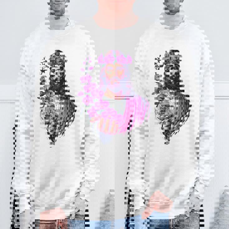 紫の蘭を持つイエス スウェットシャツ 高齢者への贈り物