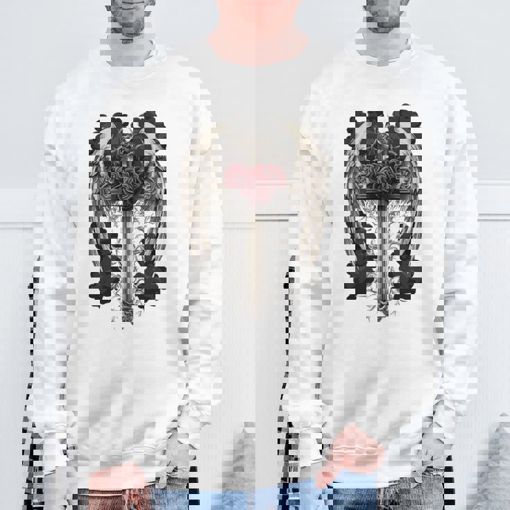 翼とバラのゴシック・クロス 長袖tシャツ スウェットシャツ 高齢者への贈り物