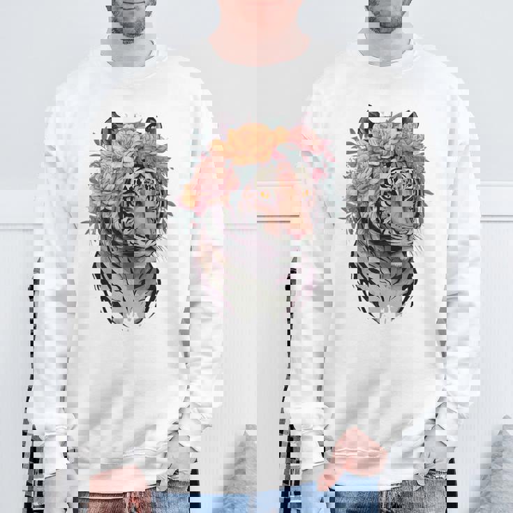 花柄 水彩 虎 花 王冠 虎好き スウェットシャツ 高齢者への贈り物