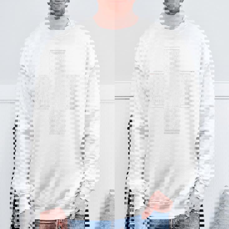 薄風化-ホワイト-クロス-ペイント-オン-レッド-ガード-ライフ スウェットシャツ 高齢者への贈り物