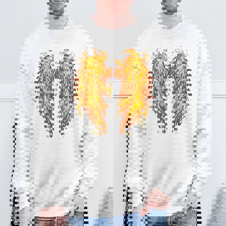 裏面に燃える天使の翼 火の羽 スウェットシャツ 高齢者への贈り物