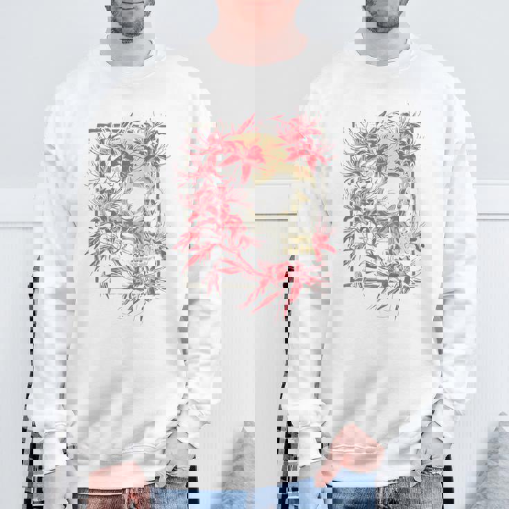 赤いクモのユリの花 日本の頭蓋骨 オタクのバックプリント スウェットシャツ 高齢者への贈り物