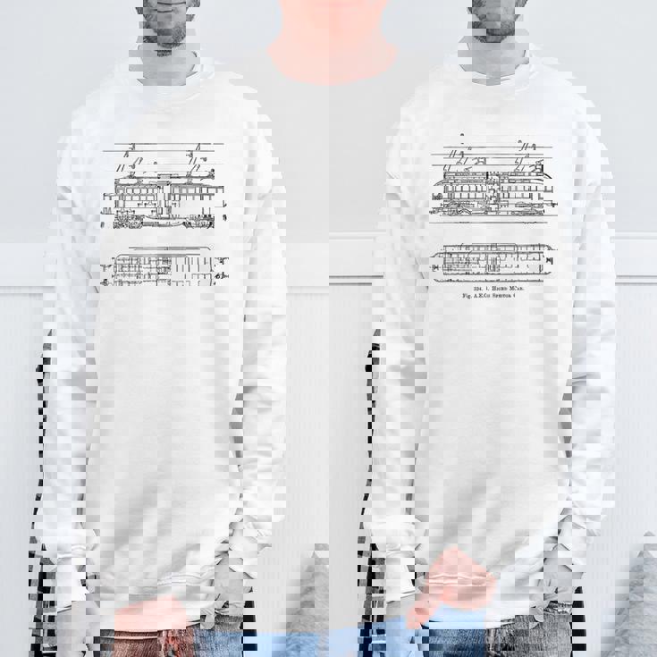 電車 ヴィンテージ 青写真 図 グラフィック 電気機関車 スウェットシャツ 高齢者への贈り物