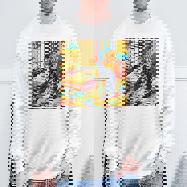 面白いtシャツ 猫 ネコ 読書 勉強 メンズ 猫好き グッズ おもしろ 面白い 服 ネタ 猫の下僕 浮世絵 長袖tシャツ スウェットシャツ 高齢者への贈り物