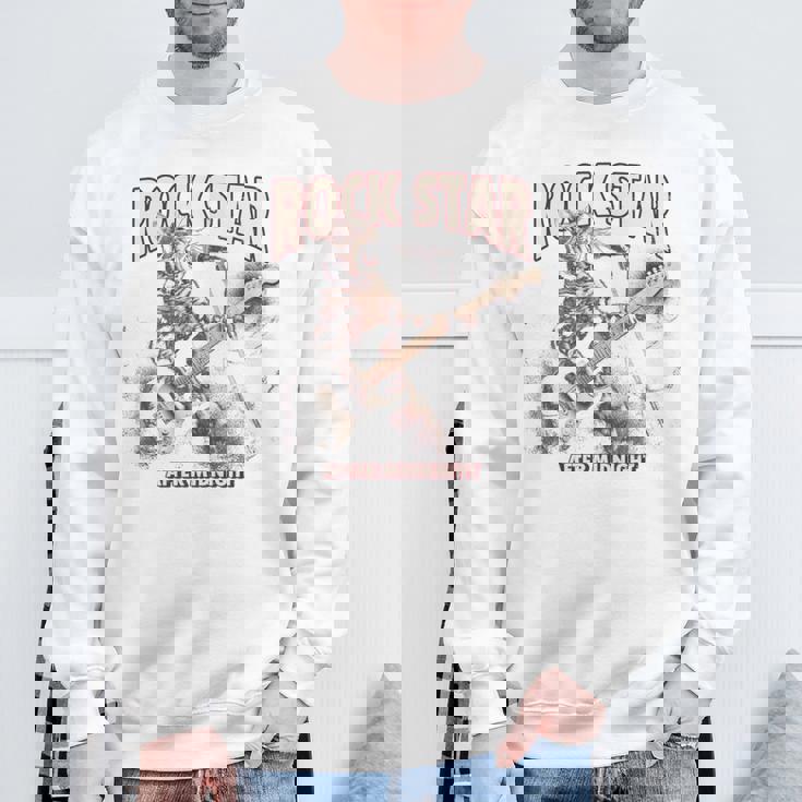 面白いギター猫 エレキギターでロックを弾く猫 長袖tシャツ スウェットシャツ 高齢者への贈り物