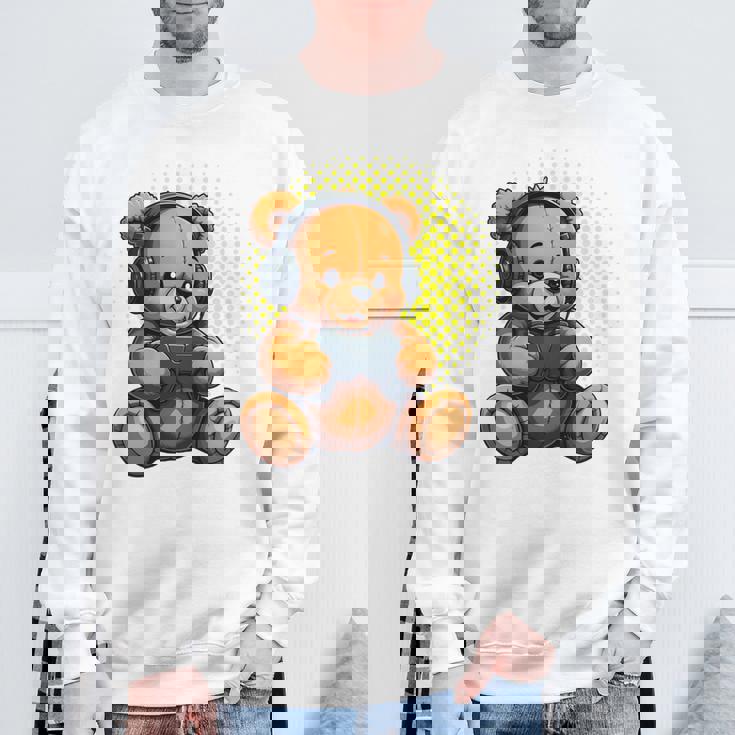 面白いゲームテディホールディングビデオゲームコントローラー。 長袖tシャツ スウェットシャツ 高齢者への贈り物