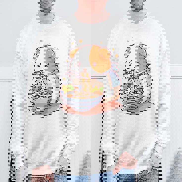 面白いモルモット 箸でラーメンを食べる アニメ 長袖tシャツ スウェットシャツ 高齢者への贈り物