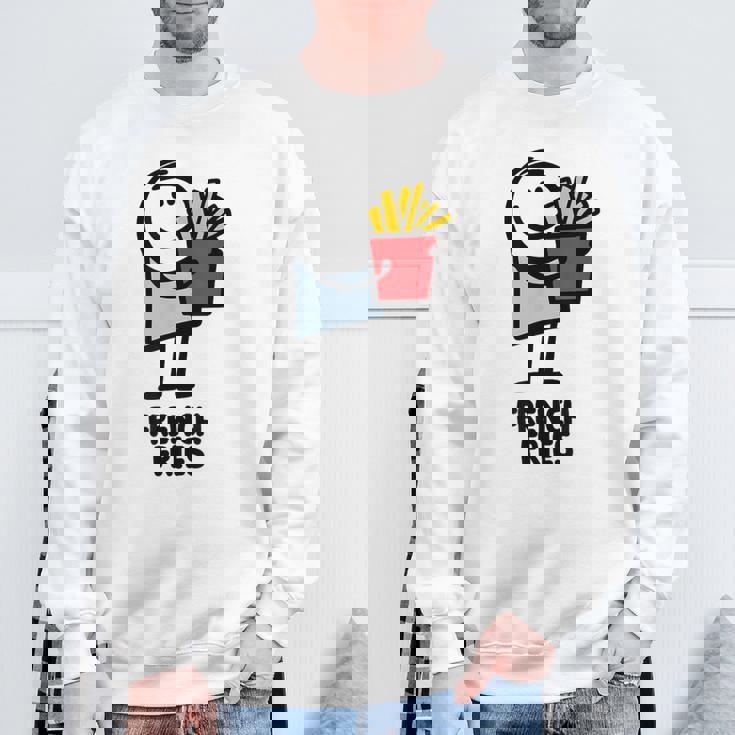 面白い漫画のキャラクターグラフィックが付いたクールでおいしいフライドポテト。 スウェットシャツ 高齢者への贈り物