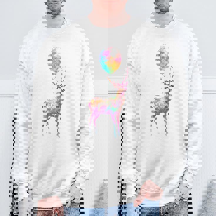 鹿 カラフル モチーフ 抽象 動物 プリント アート 鹿 スウェットシャツ 高齢者への贈り物