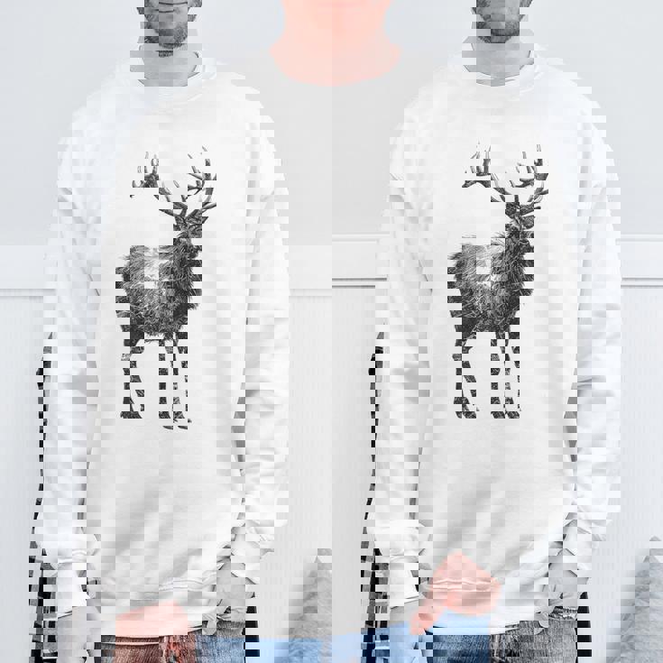 鹿 動物 プリント モチーフ 図面 イラスト ポートレート 鹿 スウェットシャツ 高齢者への贈り物