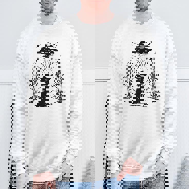 黒猫 カウボーイハット ウェスタン Ufo エイリアン 面白い かわいい スウェットシャツ 高齢者への贈り物