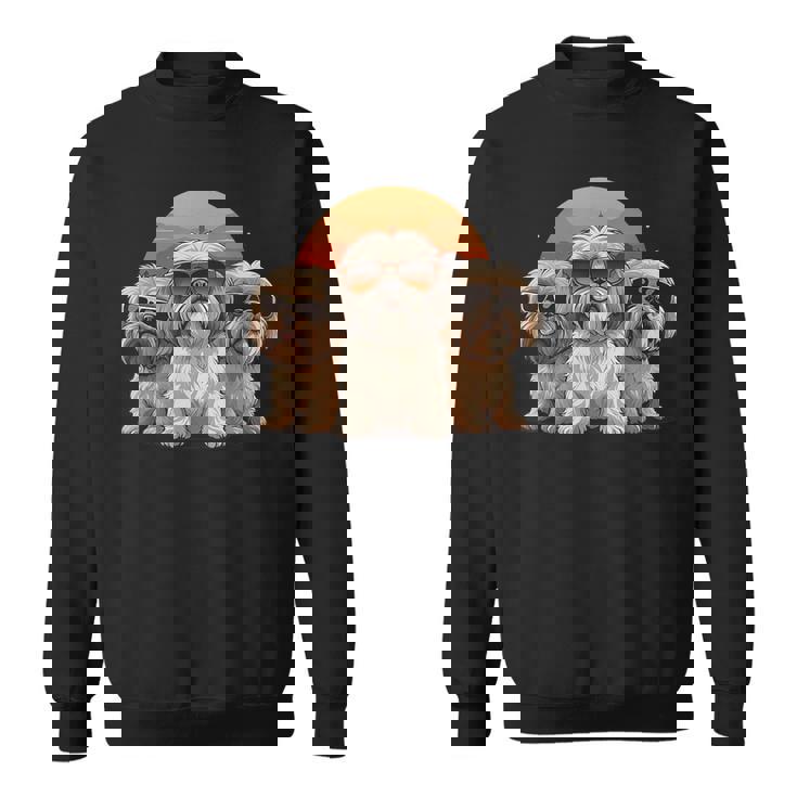 3匹のかわいい犬 ラサ・アプソ シーズー クール サングラス付き スウェットシャツ