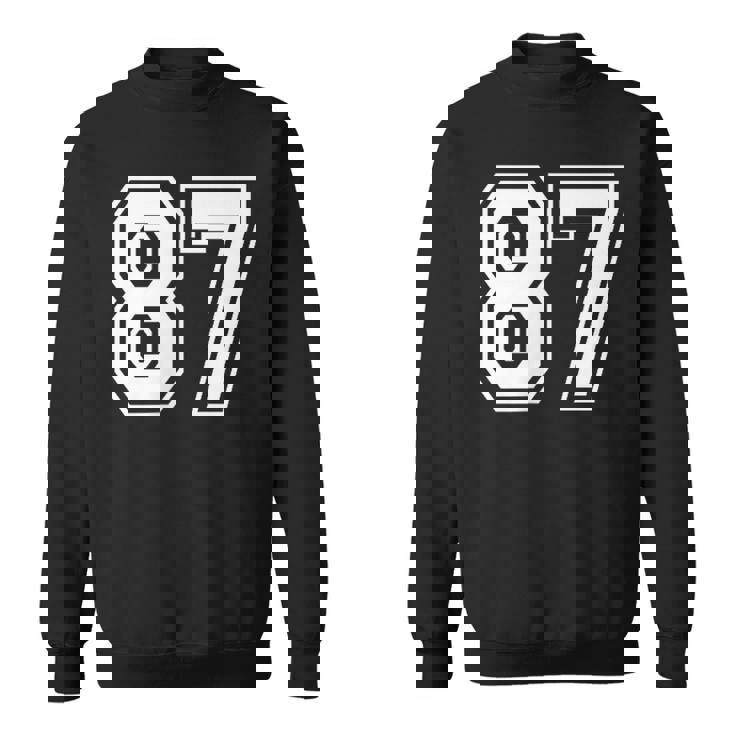 87番の前面と背面にホワイトのプリント。 スウェットシャツ