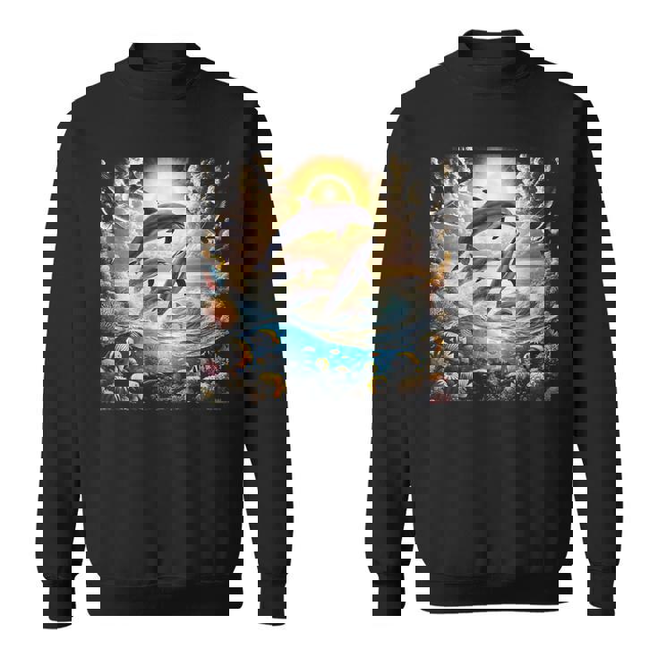 90年代イルカ、アロハ ハワイアン イルカ、カラフルなビーチ スウェットシャツ