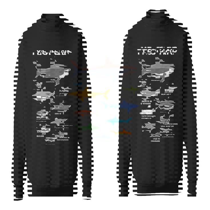 9種類のサメ教育カラフルな海英語 スウェットシャツ