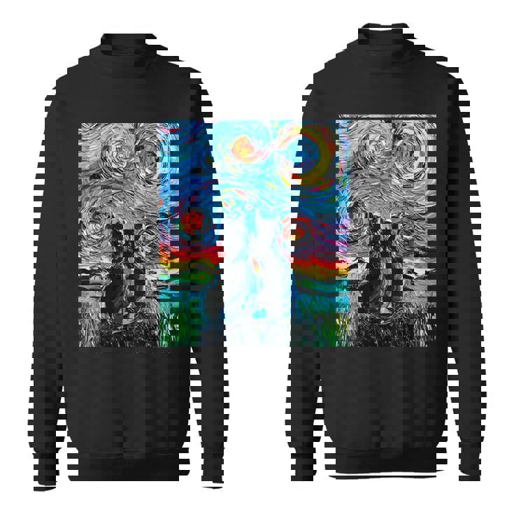 Aja 星月夜に2匹の黒猫 カラフルアート スウェットシャツ
