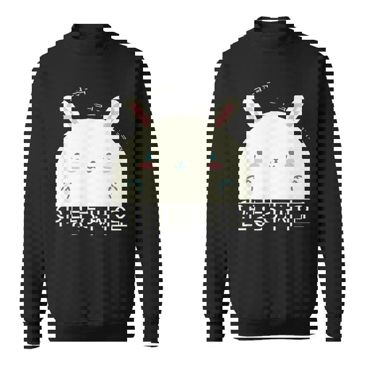Annyeonghaseyo 笑うかわいいウサギ ハングル 韓国語アルファベット スウェットシャツ