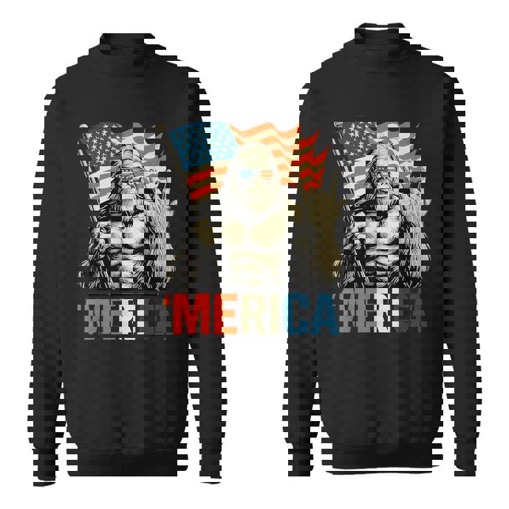 Bigfoot Merica Rock Patriotic American Flag 4Th Of July Sweatshirt