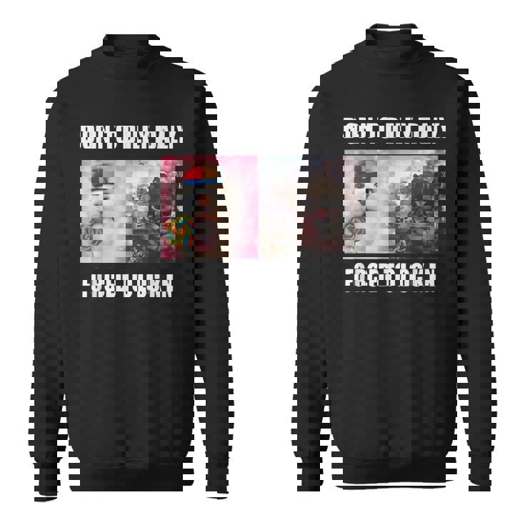 Born To Dilly Dally 強制的にロックインキャット ミーム スウェットシャツ