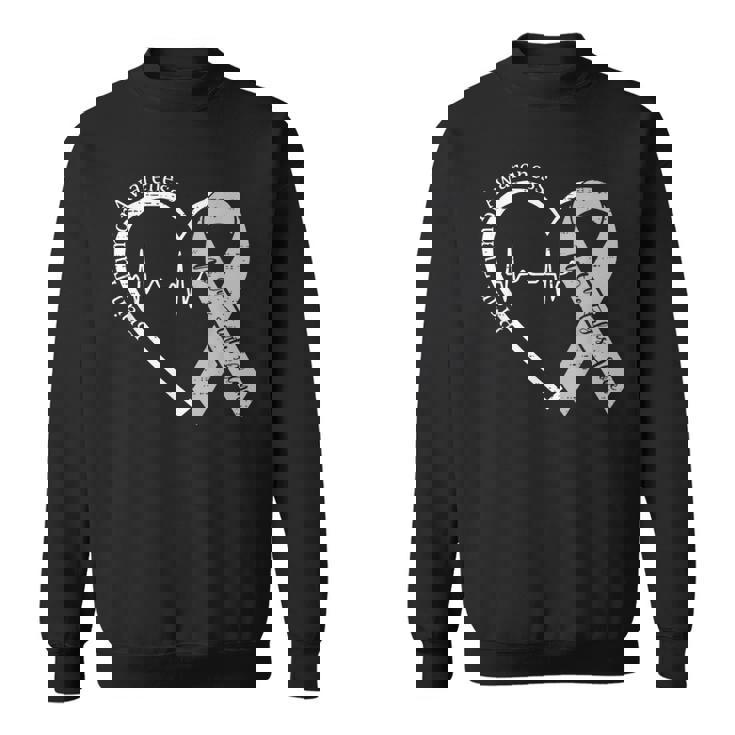 Brain Tumor Awareness Heart Brain Cancer Gray Ribbon Support Sweatshirt