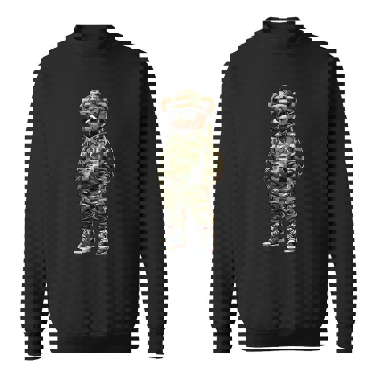 Camo Hip Hop Teddy Bear Cool Rapper Streetwear Graphic Sweatshirt Camo Hip Hop Teddy Bear Cool Rapper Streetwear Graphic Sweatshirt