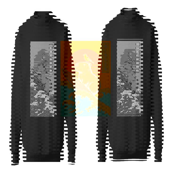 Capybara Surfing Japanese Sweatshirt Capybara Surfing Japanese Sweatshirt