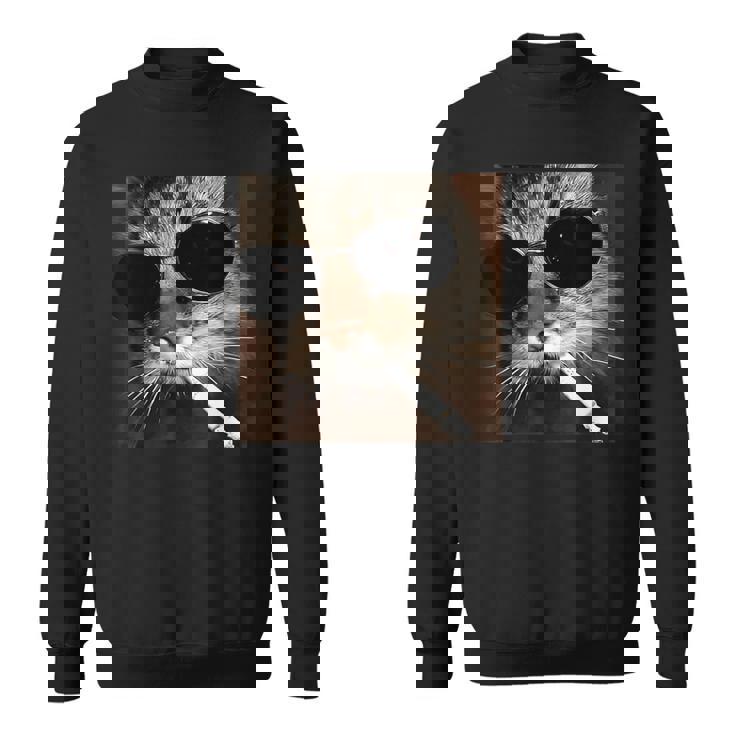 Cat Meme Wearing Sunglass And Smoking Cigarette Gangster Cat Sweatshirt