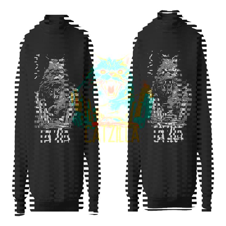 Catzilla ビンテージ 面白い かわいい 猫 アート スウェットシャツ