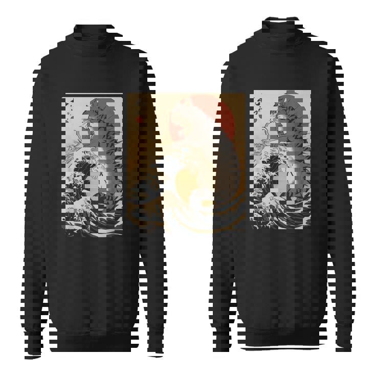 Catzilla 日本の波 ヴィンテージ 夕日 面白い 猫 アート スウェットシャツ
