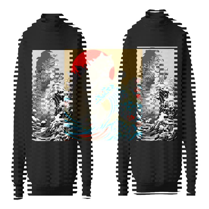 Catzilla 猫日本美術面白い猫 スウェットシャツ