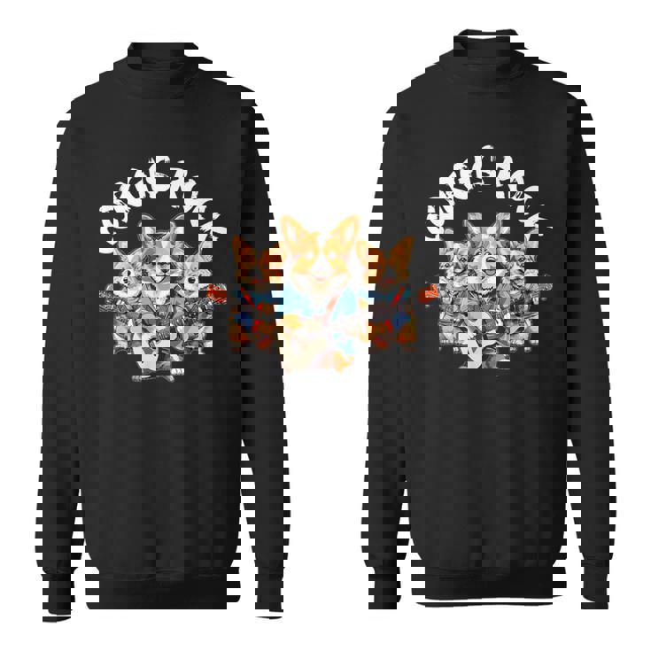 Corgis Rock かわいいコーギー犬トリオ ロックアウト ギターを弾く スウェットシャツ