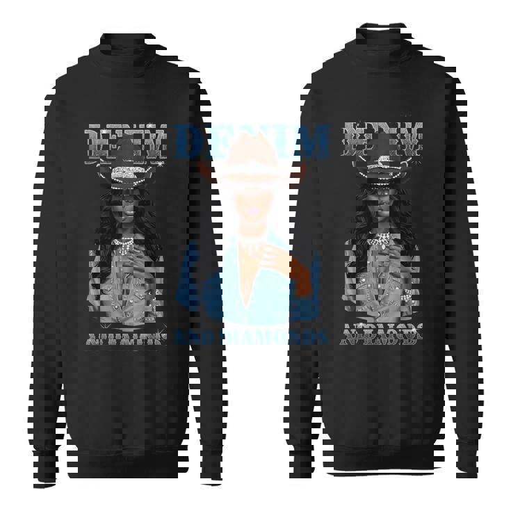 Denim And Diamonds African Melanin Cowgirls Western Sweatshirt
