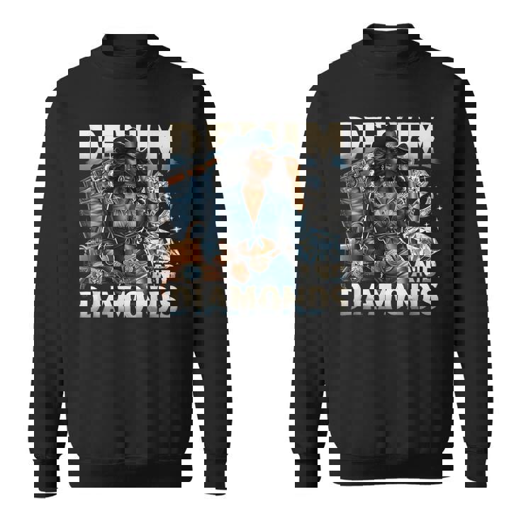 Denim And Diamonds African Melanin Swag Cowgirls Western Sweatshirt