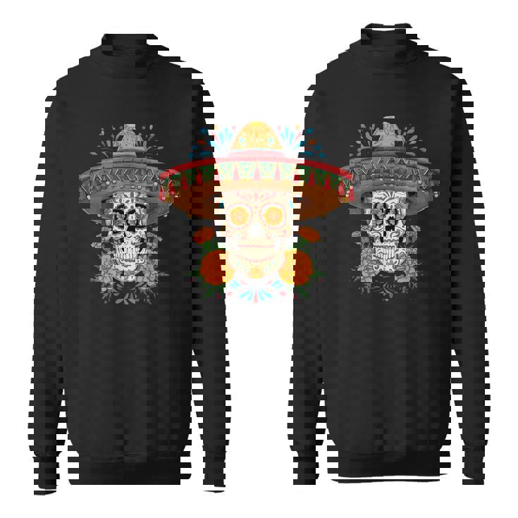 Dia De Los Muertos スカルとマリーゴールド スウェットシャツ