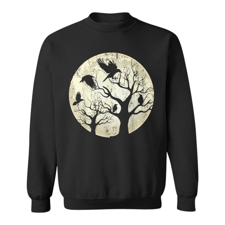 Forêt Arbre Lune Oiseaux Gothique Noir Terrifiant Corbeau Sweater e
