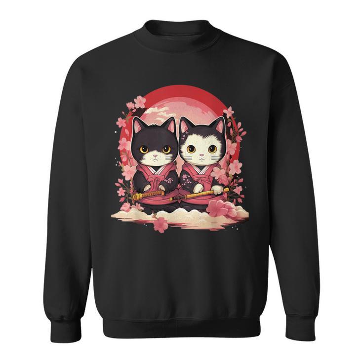 Kawaii Japonés Parejasamurai Ninja Gatos Guerrero Arte Camisa de entrenamiento