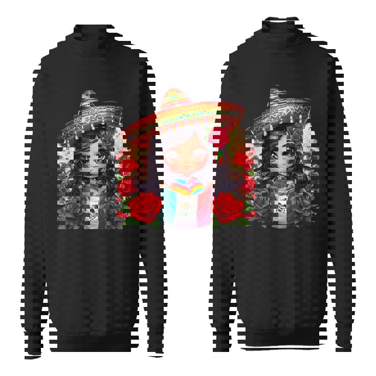 Long Haired Curvy Mexican Chibi Zarape Roses Mexican Pride スウェットシャツ