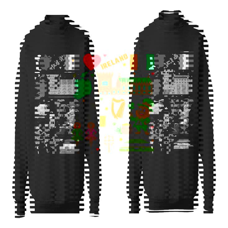 I Love Ireland。手描きアイルランドのランドマーク、旗、地図 スウェットシャツ