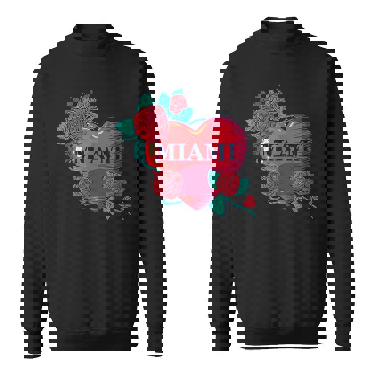 I Love Miami Miami Love Heart & Roses Illustration Graphic スウェットシャツ