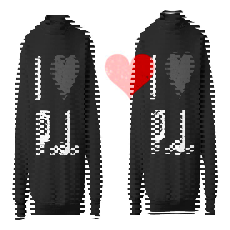 I Love Pj PJ ハート アンティーク調 長袖tシャツ スウェットシャツ