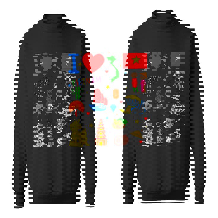 I Loveietnam手描き ベトナムのランドマーク、旗、地図 スウェットシャツ