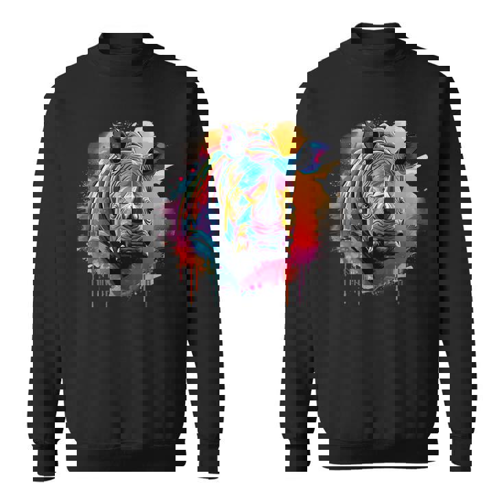 Rhinoceros アートワーク ポートレート 動物 アート カラフル スプラッシュ サイ スウェットシャツ