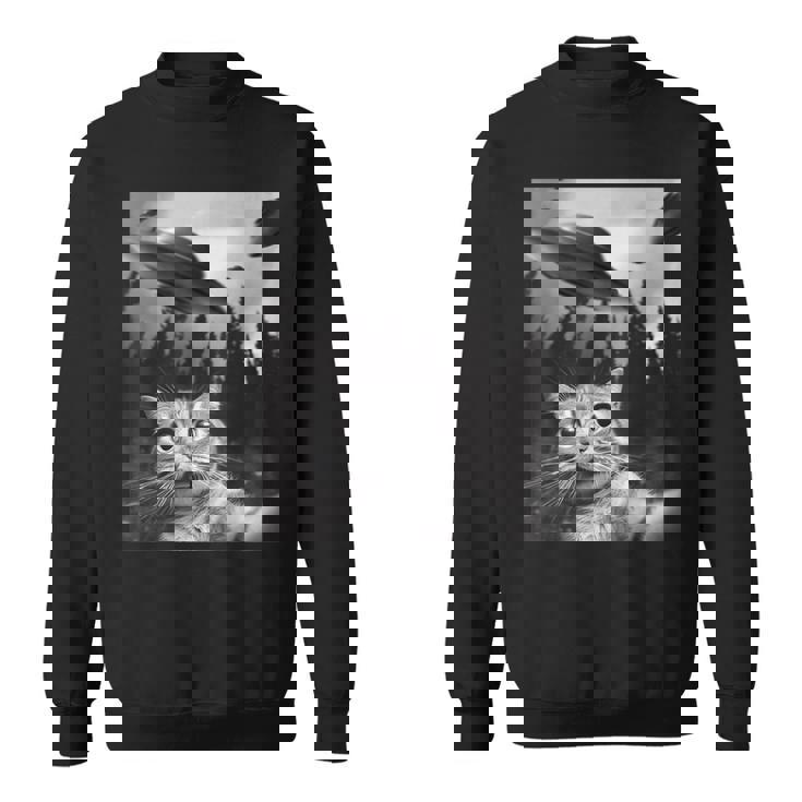 Ufo と面白い猫のセルフィー スウェットシャツ