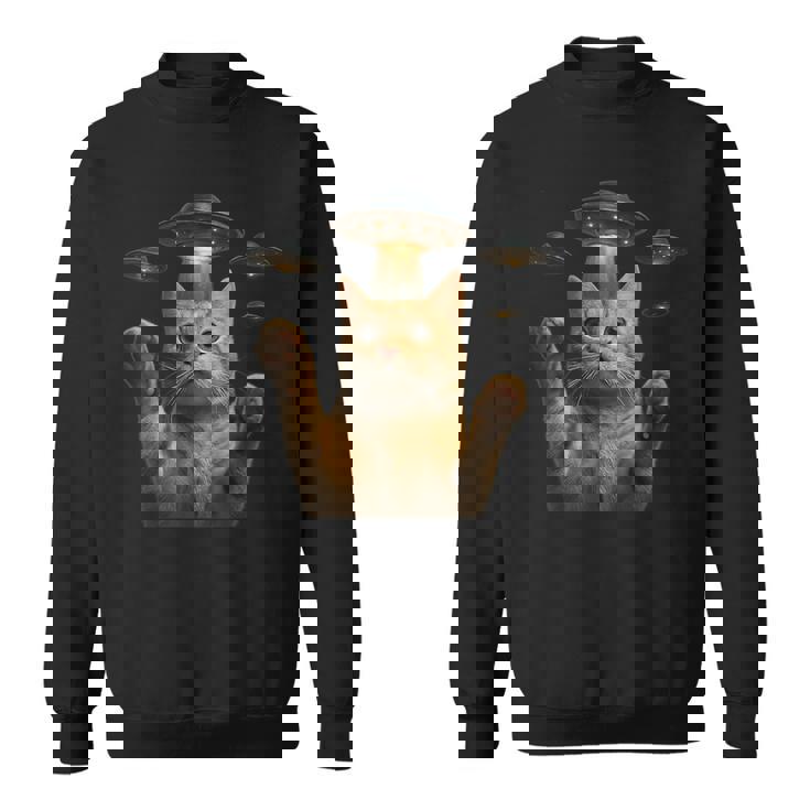 Ufo 誘拐 猫 面白い エイリアン ビーム リアル スタイル スウェットシャツ