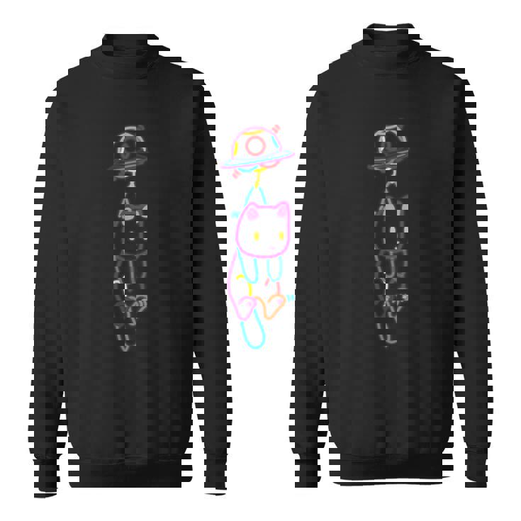 Ufoにつられるねこ ネオンカラー かわいい ねこ好き おもしろ スウェットシャツ