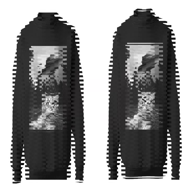 Ufo付き面白い猫セルフィー スウェットシャツ