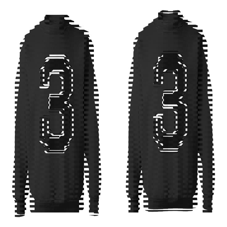 【両面プリント・表裏】3 数字 背番号・胸 ユニフォーム ナンバー【ブラック／黒の文字】スポーツ 部活 チーム 野球 スウェットシャツ